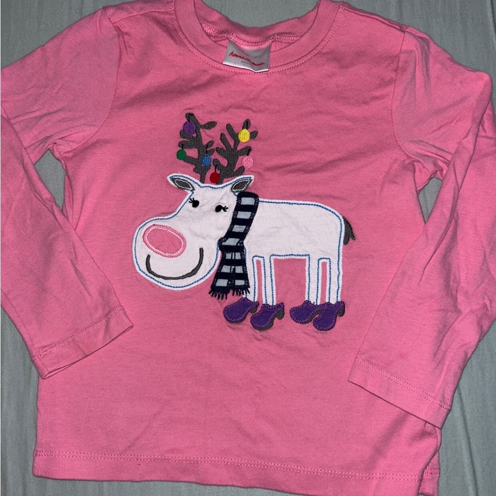 Hanna Andersson Pink Reindeer Long Sleeve Shirt